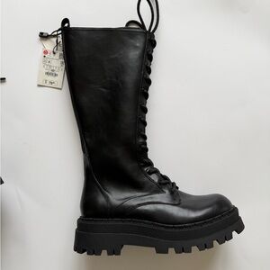Zara Black Lace-Up Combat Boots
